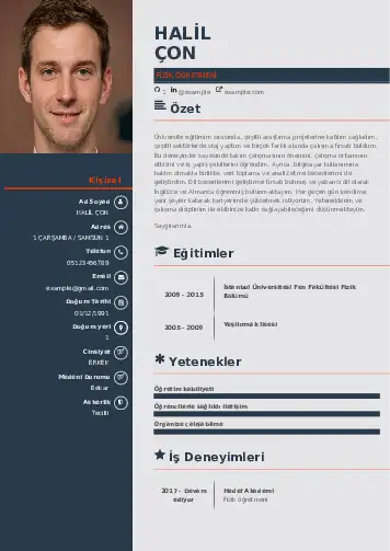 Fizik Öğretmeni CV Örnekleri cv indir